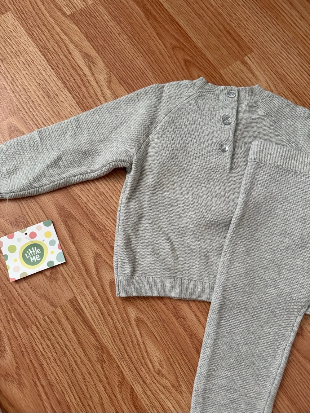 New Kids Little Me Grey Polar Bear Knit Sweater & Jogger Pants Set 9 months